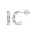 thumbnail image 1 of 925 Sterling Silver Clear CZ Small Half Hoop Screw Back Cute Earrings for Teen, 1 of 8