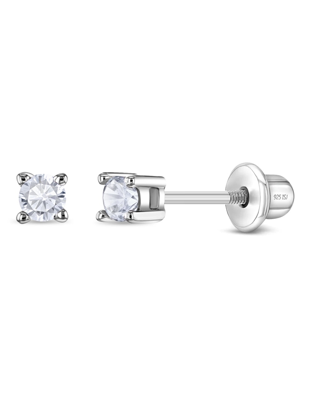 925 Sterling Silver Clear CZ Stud Baby Earrings Screw Back Toddlers to Kids 2mm