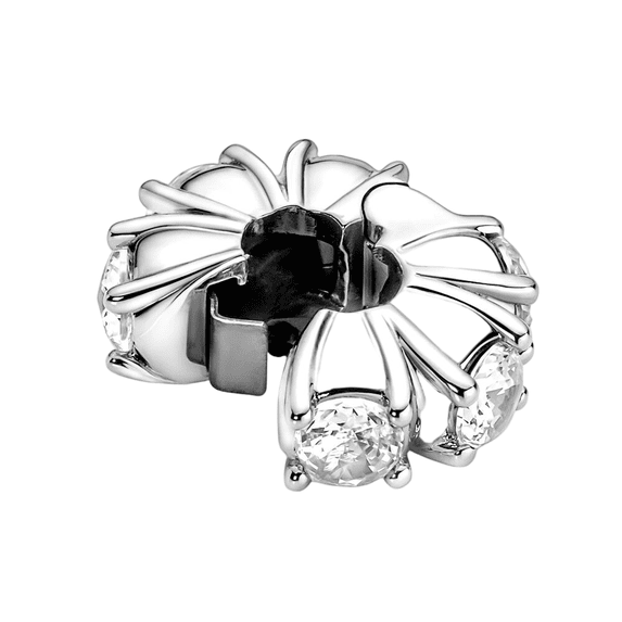 925 Sterling Silver Clear Crystal Flower Spacer Clip Charm Bead for Bracelet Charms Bangle Pendant Jewelry