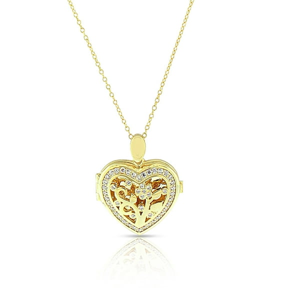 925 Sterling Silver Clear White CZ Love Heart Flower Locket Pendant Necklace, 18"