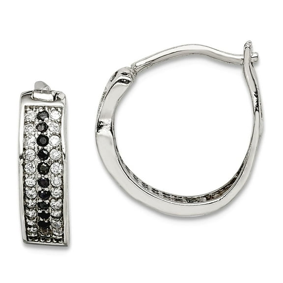 925 Sterling Silver Clear and Black Cubic Zirconia Hinged Hoop Earrings 12x4mm Wide Hoop Earring for Women