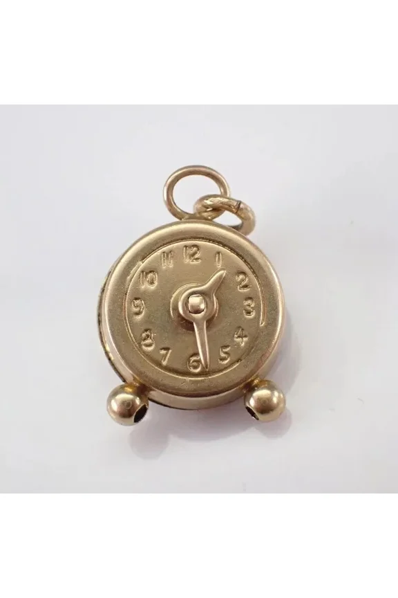 925 Sterling Silver Clock Attractive Charm Men's Women's Pendant 14K Yellow Gold Plated