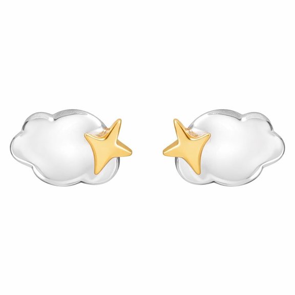 925 Sterling Silver Cloud & Star Stud Earrings, Gold Finish Celestial Jewelry
