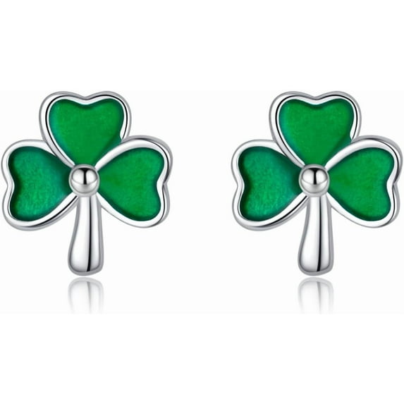 925 Sterling Silver Clover Stud Earrings for Women Teens Green Irish Shamrock Earrings Studs for St Patricks Day