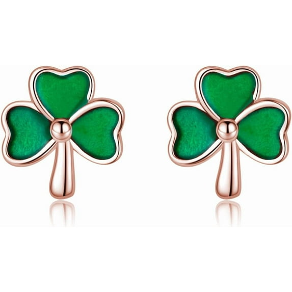 925 Sterling Silver Clover Stud Earrings for Women Teens Green Irish Shamrock Earrings Studs for St Patricks Day