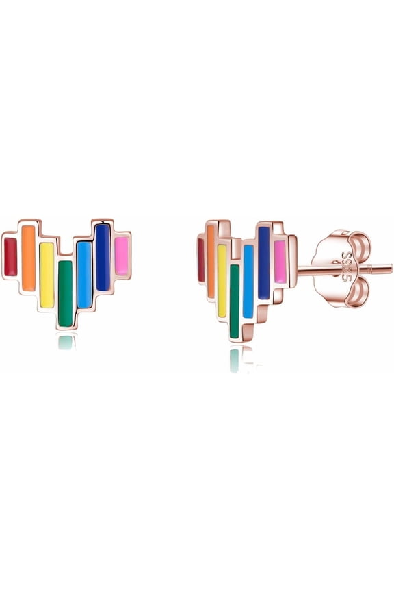925 Sterling Silver Colored Love Heart Earrings Studs for Women Teens Rainbow Heart Stud Earrings