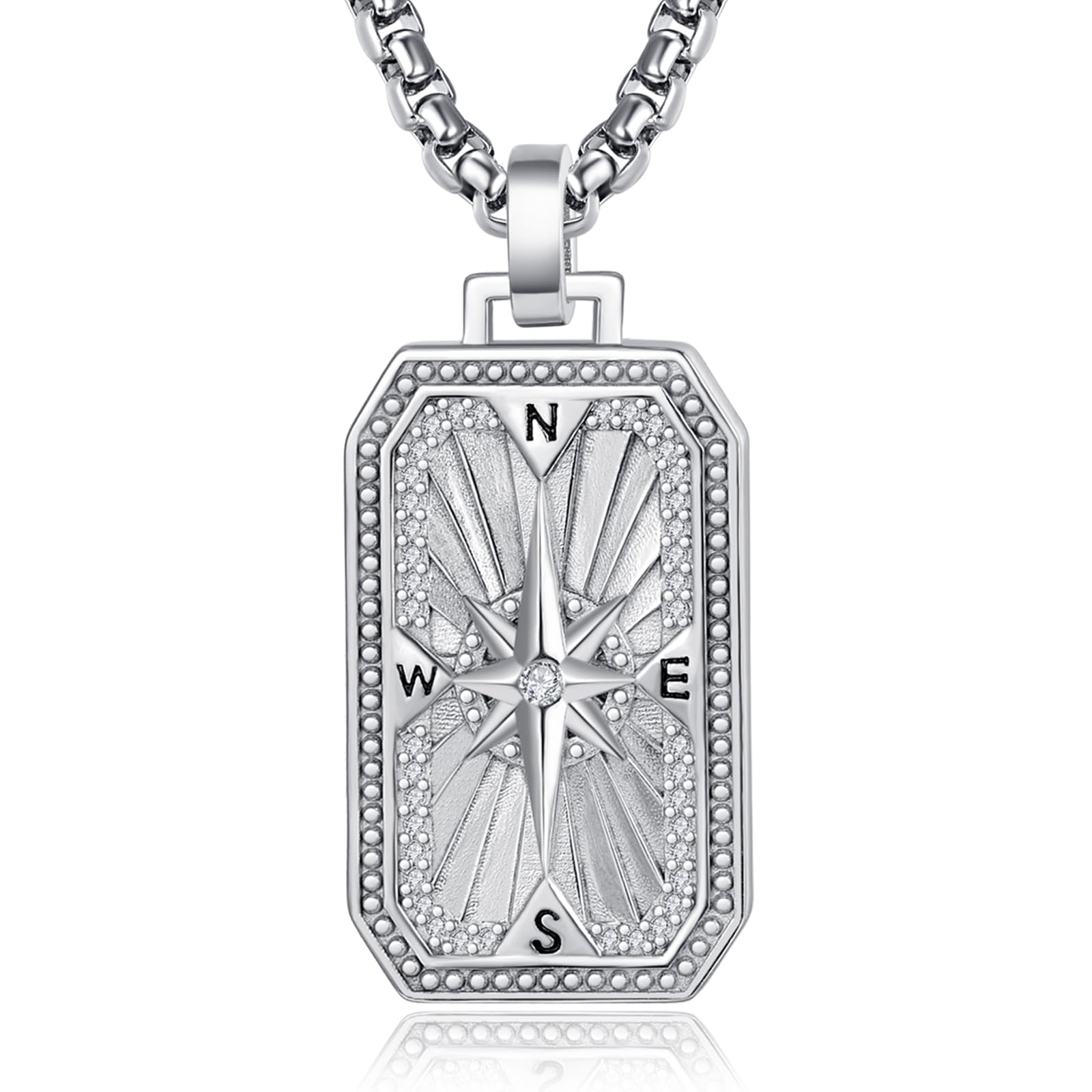 925 Sterling Silver Compass Necklace for Women Men Graduation Gift for Her Birthstone Jewelry