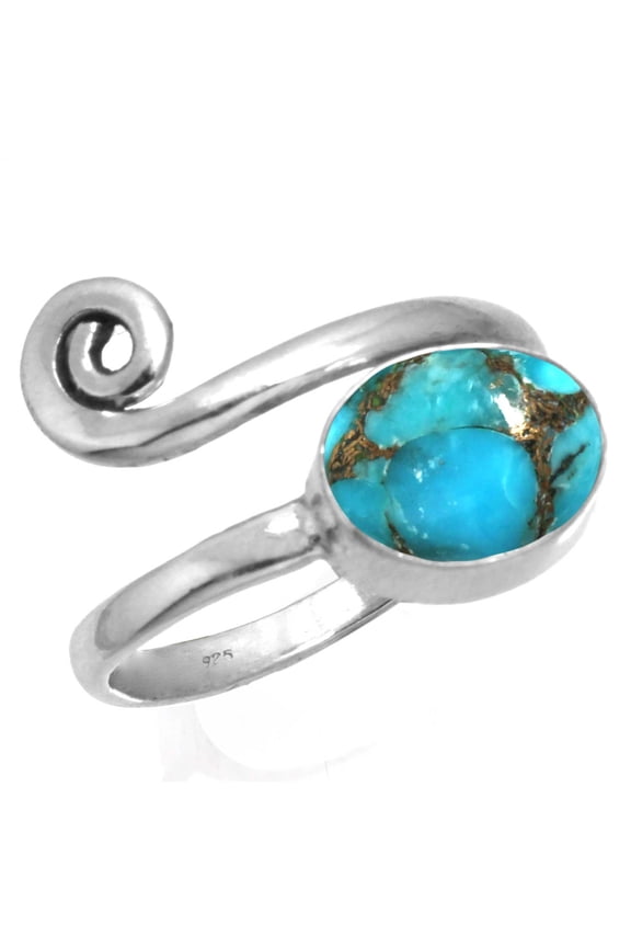 925 Sterling Silver Copper Blue Turquoise Gemstone Handmade Adjustable Toe Ring