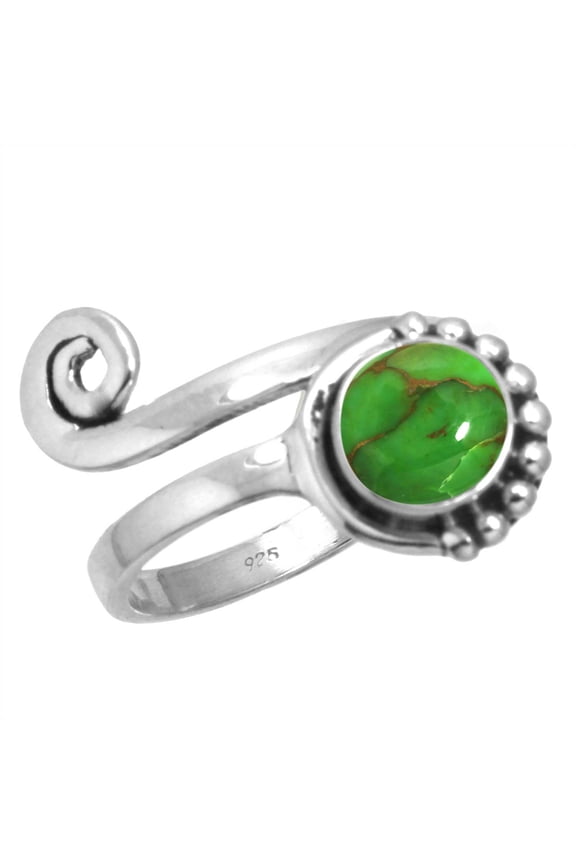 925 Sterling Silver Copper Green Turquoise Gemstone Handmade Adjustable Toe Ring