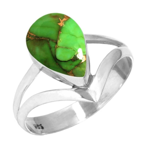 925 Sterling Silver Copper Green Turquoise Handmade Ring