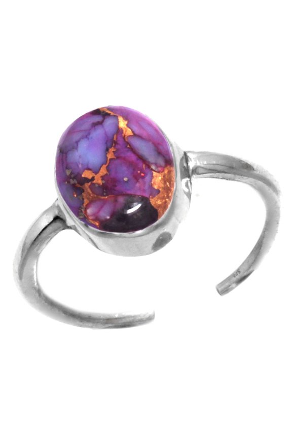 925 Sterling Silver Copper Purple Turquoise Gemstone Handmade Adjustable Toe Ring