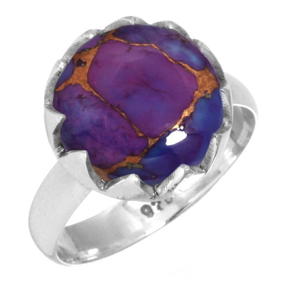 925 Sterling Silver Copper Purple Turquoise Handmade Ring