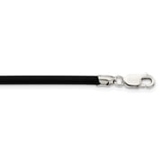 925 Sterling Silver Cord & Leather Chain Necklace 16 inch 3 mm Black Rubber