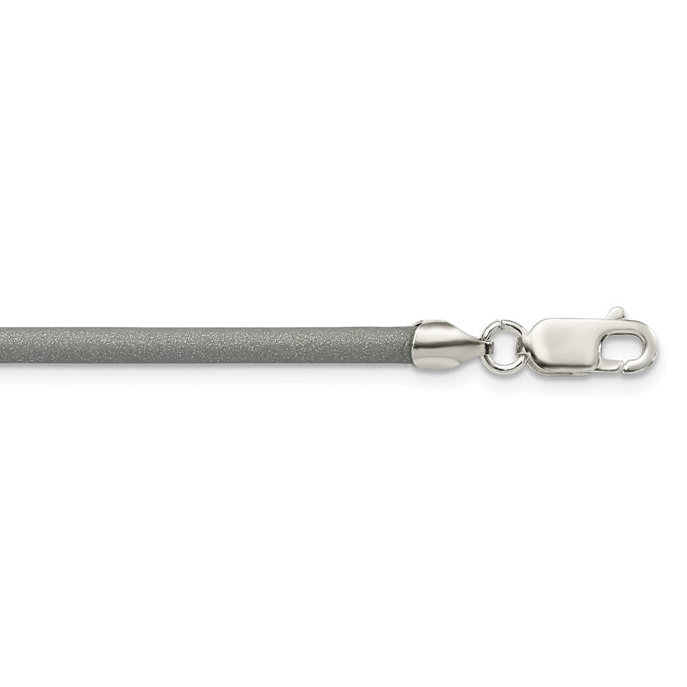 925 Sterling Silver Cord & Leather Chain Necklace 16 inch 3 mm Metallic Rubber