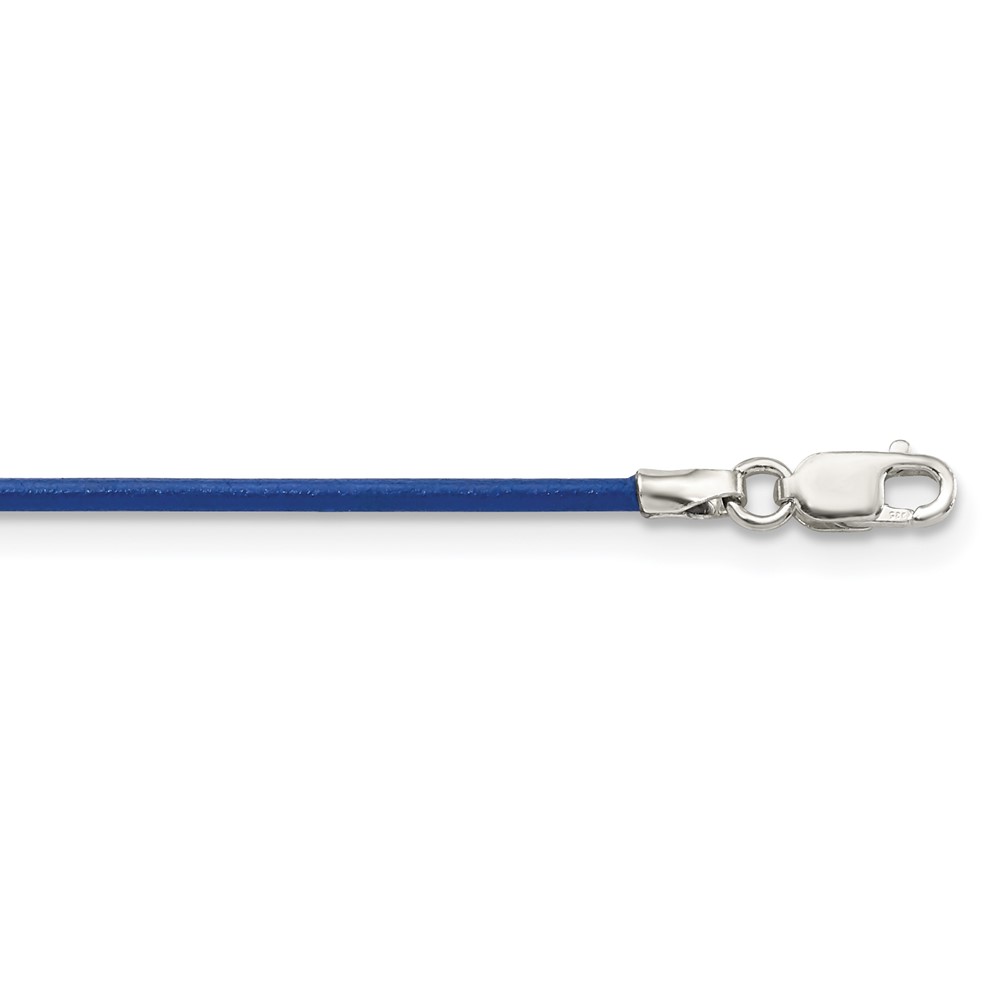 925 Sterling Silver Cord & Leather Chain Necklace 18 inch 1.5 mm Royal Blue