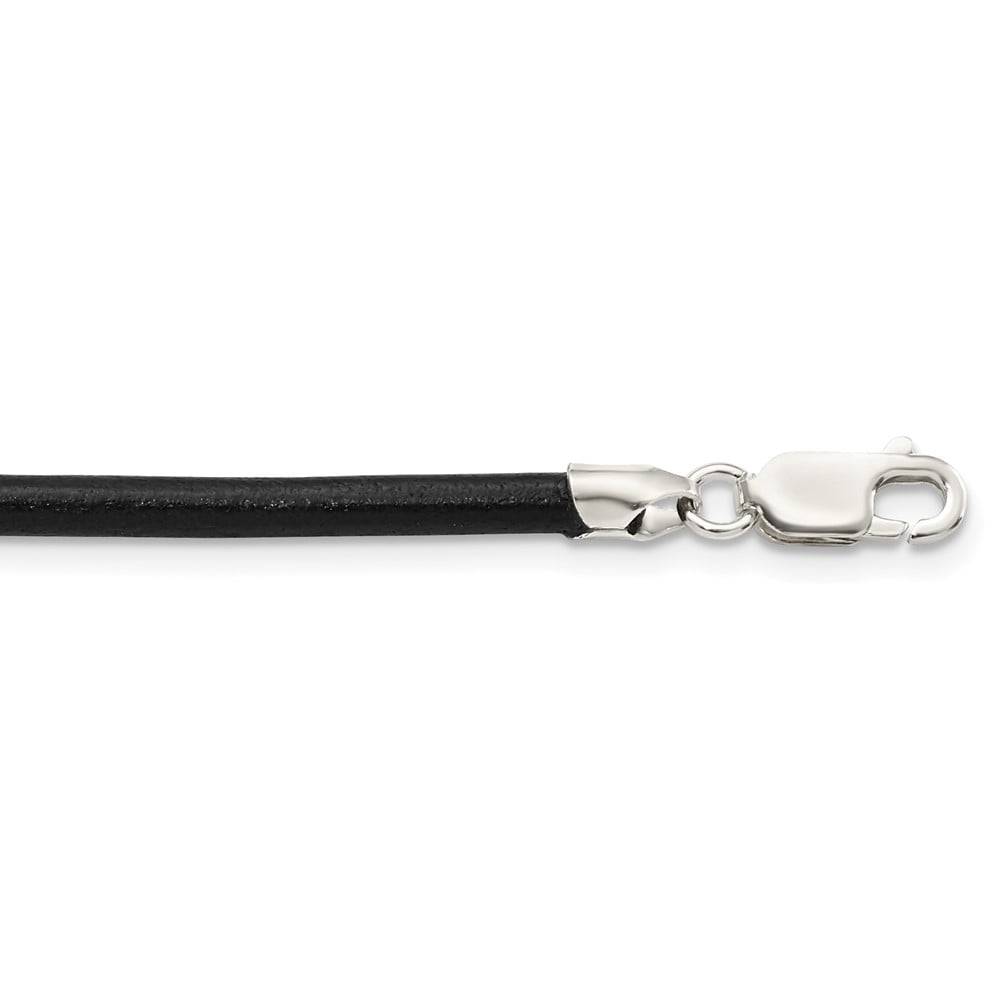 925 Sterling Silver Cord & Leather Chain Necklace 18 inch 3 mm Black