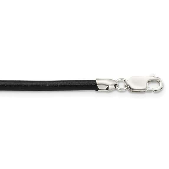 925 Sterling Silver Cord & Leather Chain Necklace 18 inch 3 mm Black