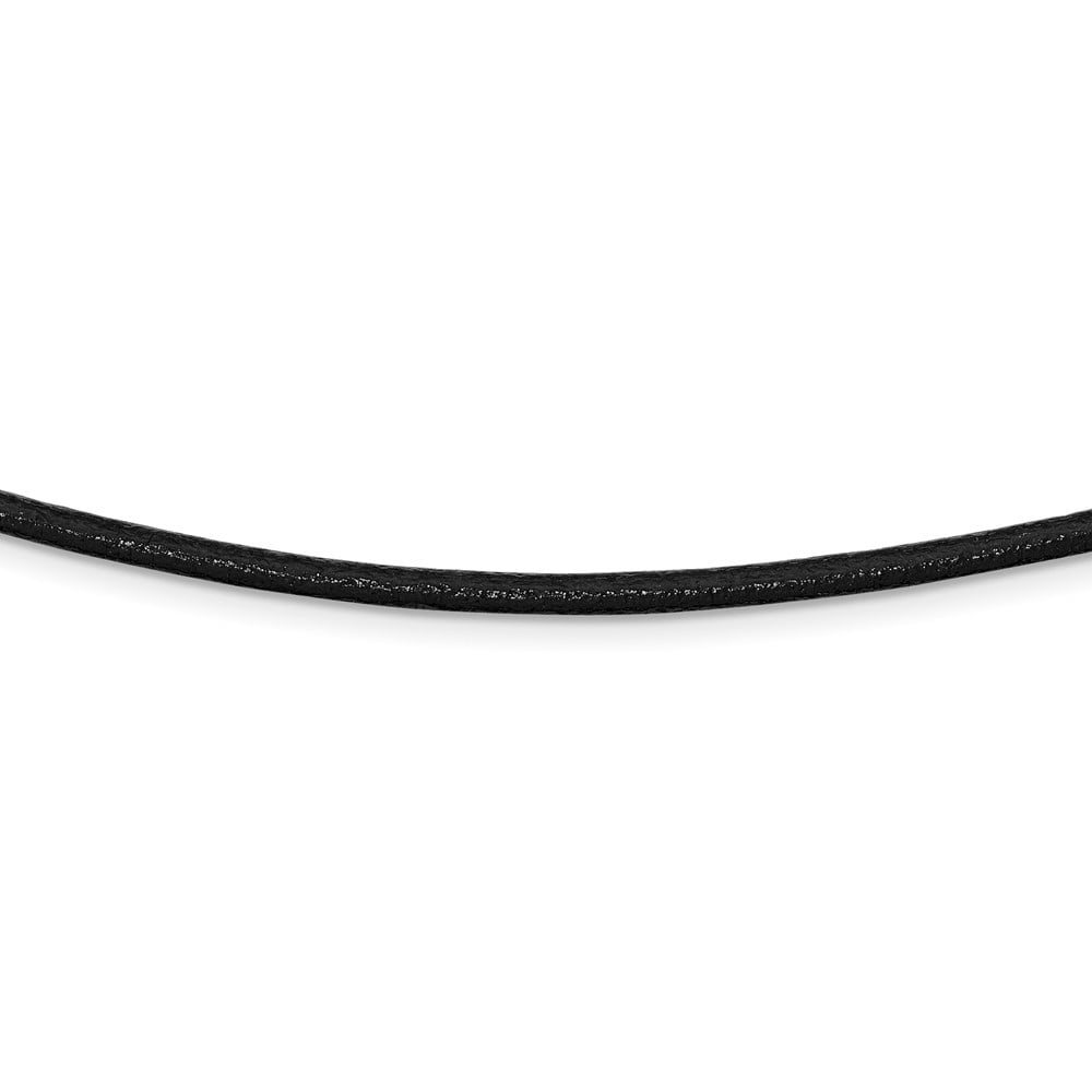 925 Sterling Silver Cord & Leather Chain Necklace Rhodium-plated 18 inch 3 mm Black