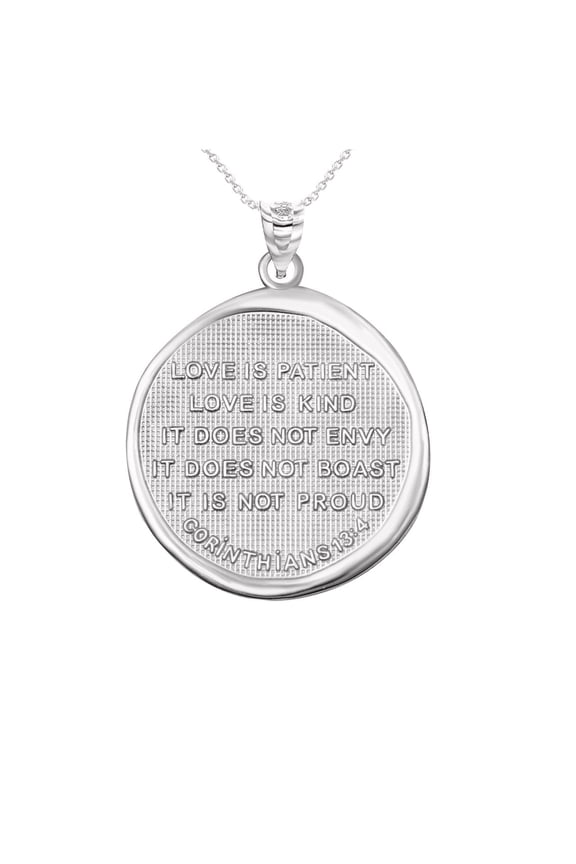 .925 Sterling Silver Corinthians 13:14 Charity Prayer Of Love Bible Verse Medallion Pendant Necklace (Pendant with 22" chain)