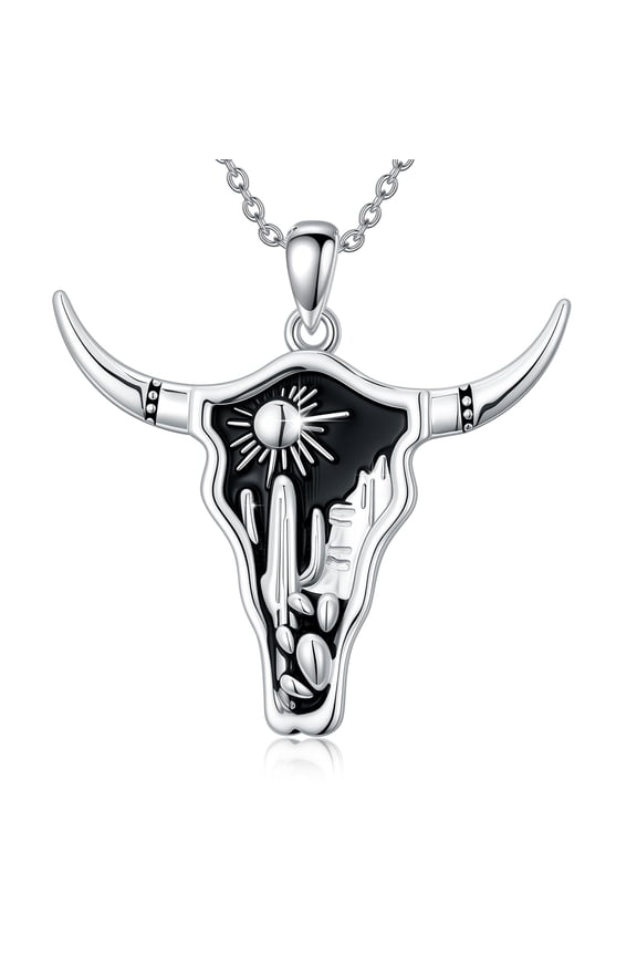 925 Sterling Silver Cow Skull Necklace for Women Western Jewelry Gift for Anniversary Birthday
