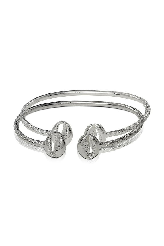 .925 Sterling Silver Cowrie Shell Slim Bangles (pair) - 7 / Polished Silver