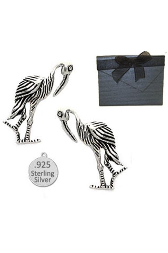 925 Sterling Silver Crane Earrings