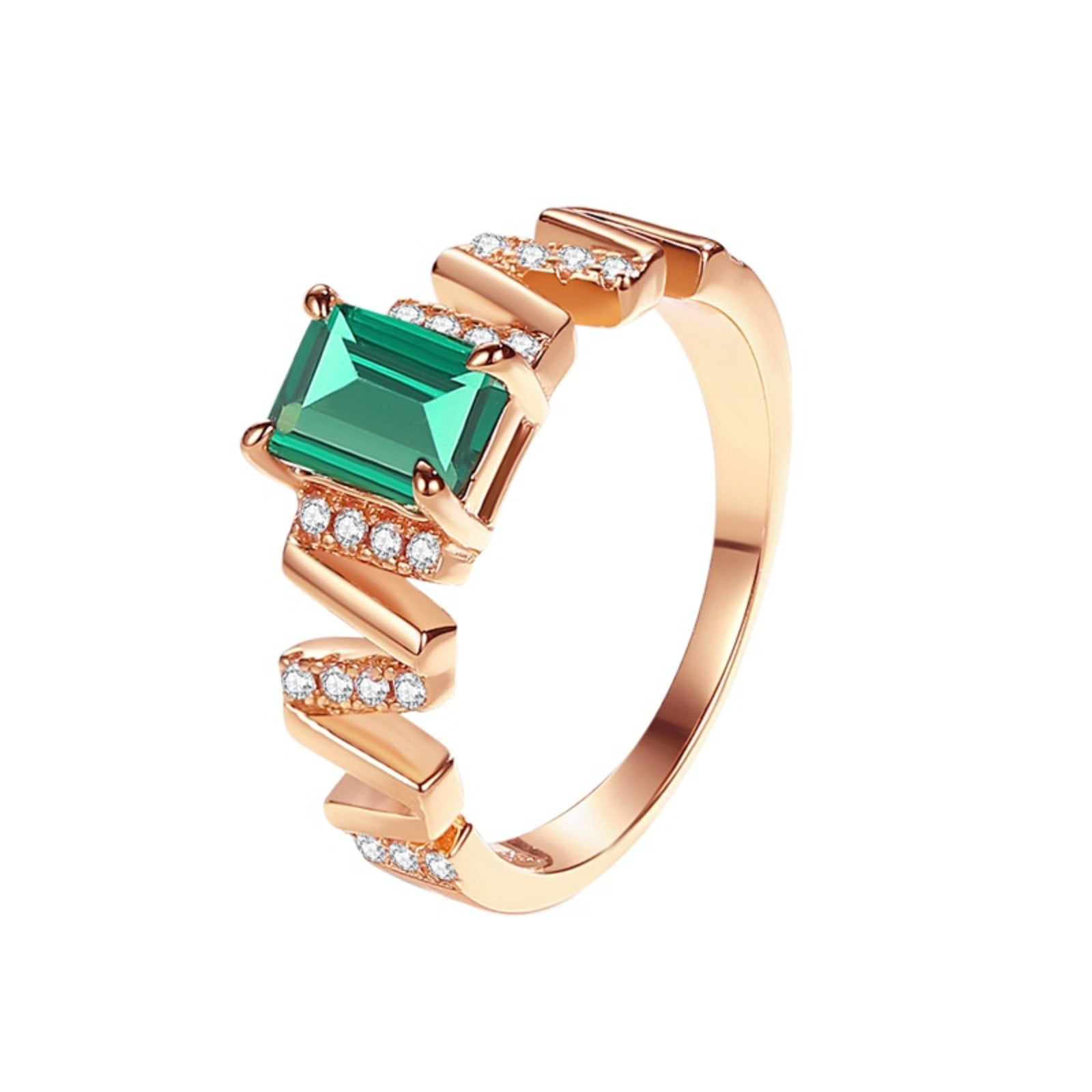 925 Sterling Silver Created Emerald Rings for Women 18K Gold Plated 1 Carat Emerald Engagement Rings for Women Emerald Cut Rose Gold Wedding Band for Her Promise Ring