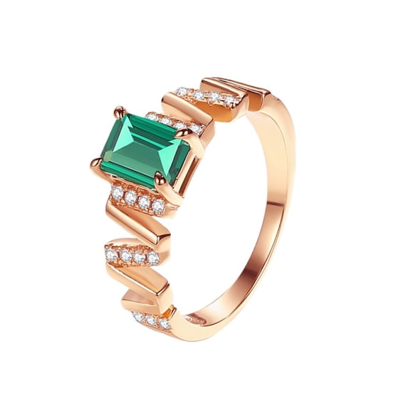 925 Sterling Silver Created Emerald Rings for Women 18K Gold Plated 1 Carat Emerald Engagement Rings for Women Emerald Cut Rose Gold Wedding Band for Her Promise Ring