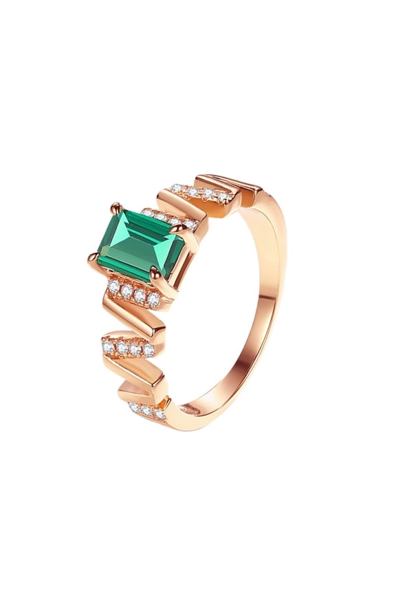 925 Sterling Silver Created Emerald Rings for Women 18K Gold Plated 1 Carat Emerald Engagement Rings for Women Emerald Cut Rose Gold Wedding Band for Her Promise Ring