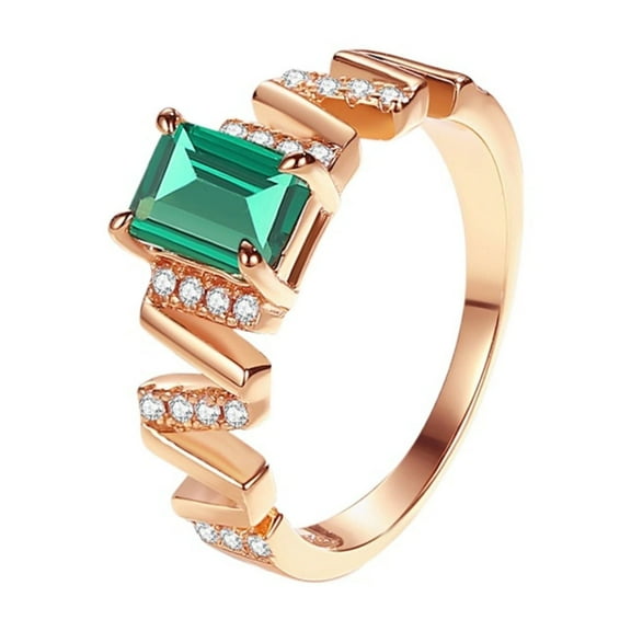 925 Sterling Silver Created Emerald Rings for Women 18K Gold Plated 1 Carat Emerald Engagement Rings for Women Emerald Cut Rose Gold Wedding Band for Her Promise Ring