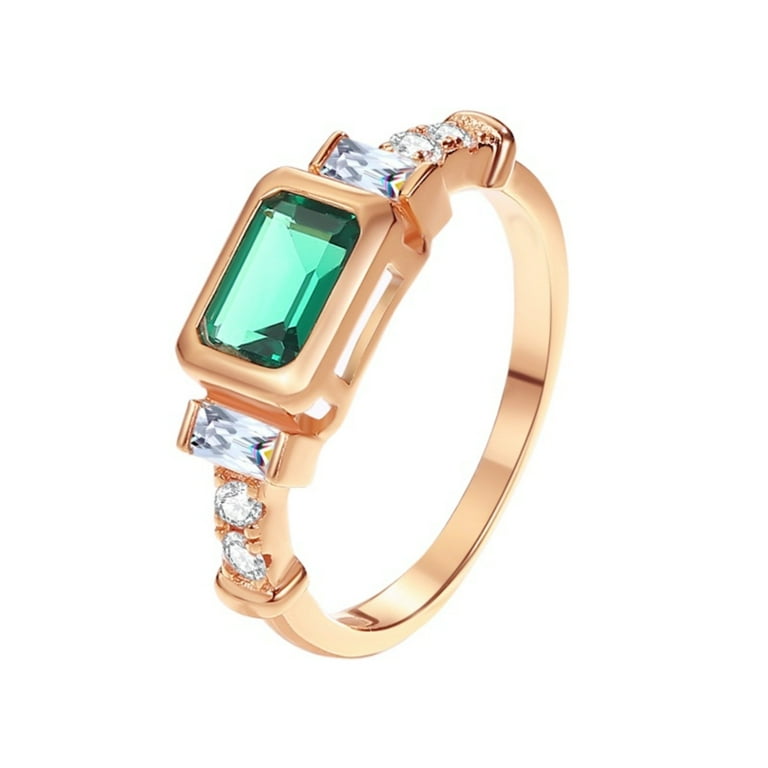 925 Sterling Silver Created Emerald Rings for Women 18K Gold