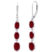 925 Sterling Silver Created Red Ruby Oval Dangle Earrings for Women with Leverbacks and 1.5 inch July Birthstones by MAX + STONE