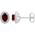 thumbnail image 1 of 925 Sterling Silver Created Ruby Polished Ruby and .025 Dwt Diamond Earrings Stud Earring for Women, 1 of 2