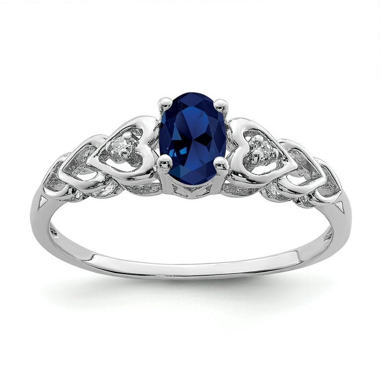 925 Sterling Silver Created Sapphire Diamond Band Ring Size