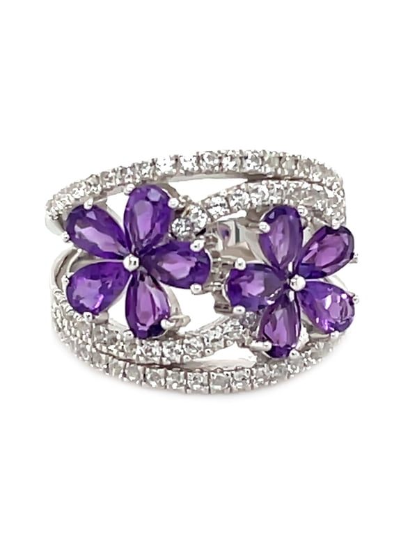 925 Sterling Silver Created White Sapphire,African Amethyst Ring