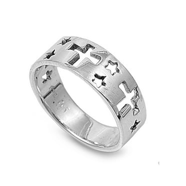 925 Sterling Silver Cross And Star Symbols Ring Size 11
