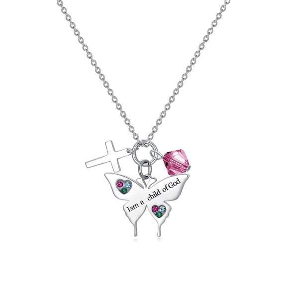 925 Sterling Silver Cross Butterfly Necklace Baptism Communion Birthday ...