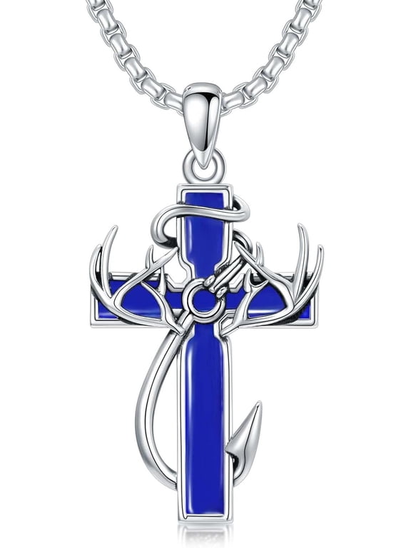 925 Sterling Silver Cross Cross Necklace for Men Hunting Jewelry Gifts 22+2"