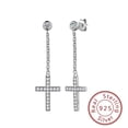 thumbnail image 1 of 925 Sterling Silver Cross Earrings Long Hanging Dangle Earring Round Zirconia Christian Religious Jewelry Women Easter Gifts, 1 of 9