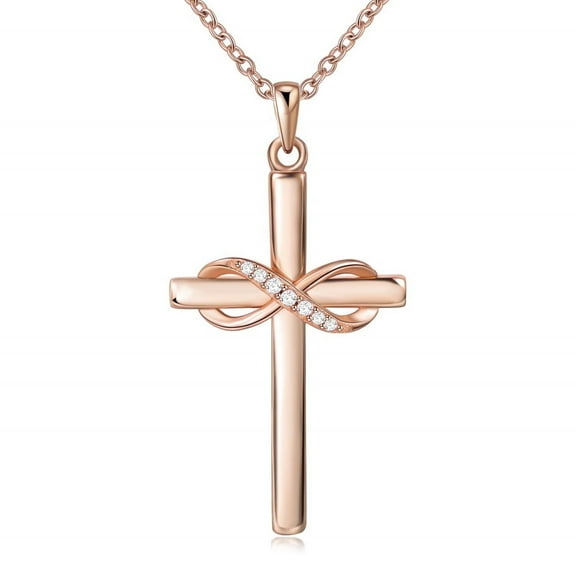 925 Sterling Silver Cross Faith Pendant Necklace for Women Infinity Necklace 14K White Gold Plated with 5A Zirconia Rose Gold