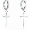 thumbnail image 1 of 925 Sterling Silver Cross Hoop Earrings for Women Teens Cross Huggie Hoop Earrings Dangle, 1 of 5