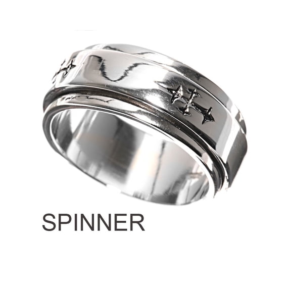 925 Sterling Silver Cross Inscribed Spinner Ring Size 10