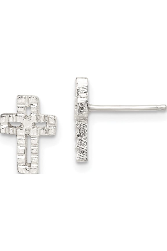 925 Sterling Silver Cross Mini (7x11mm) Earrings