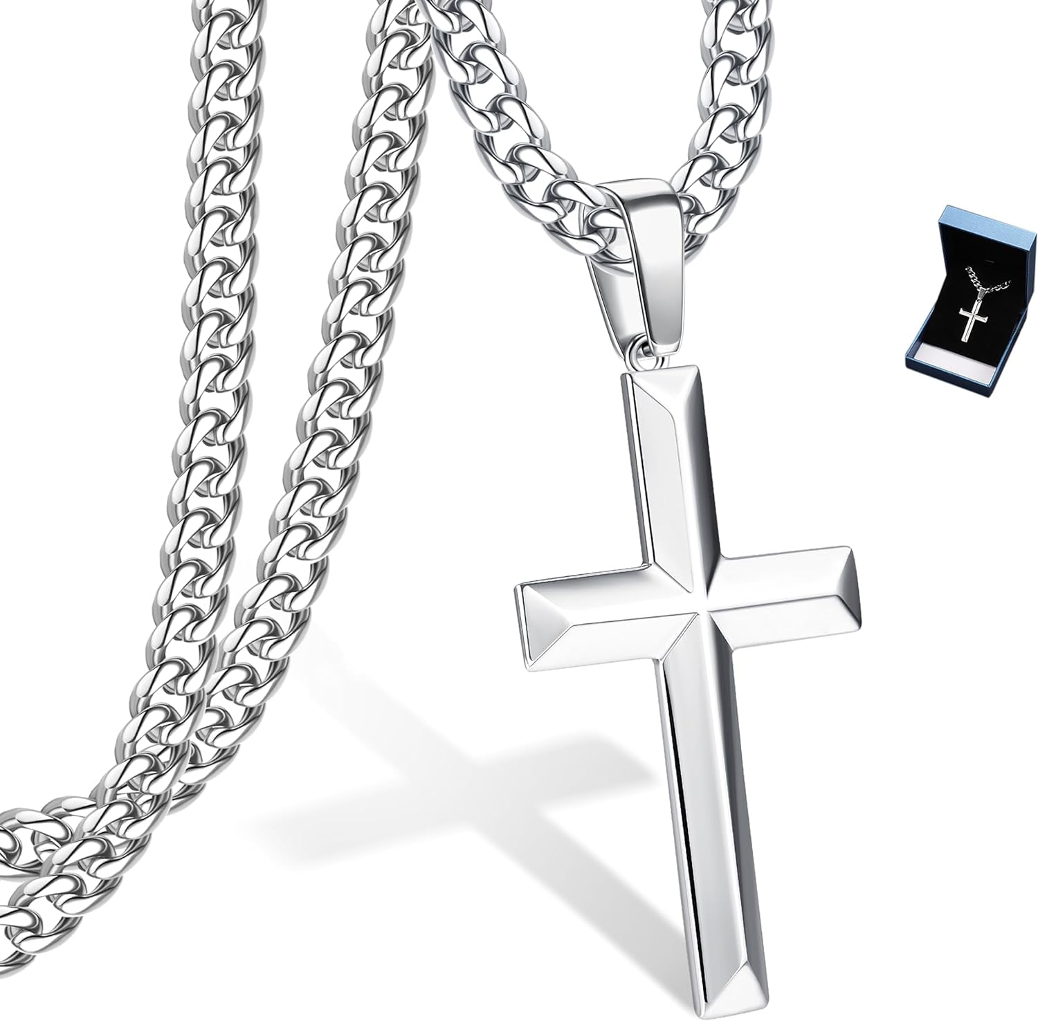 925 Sterling Silver Cross Necklace for Men Women - Hypoallergenic