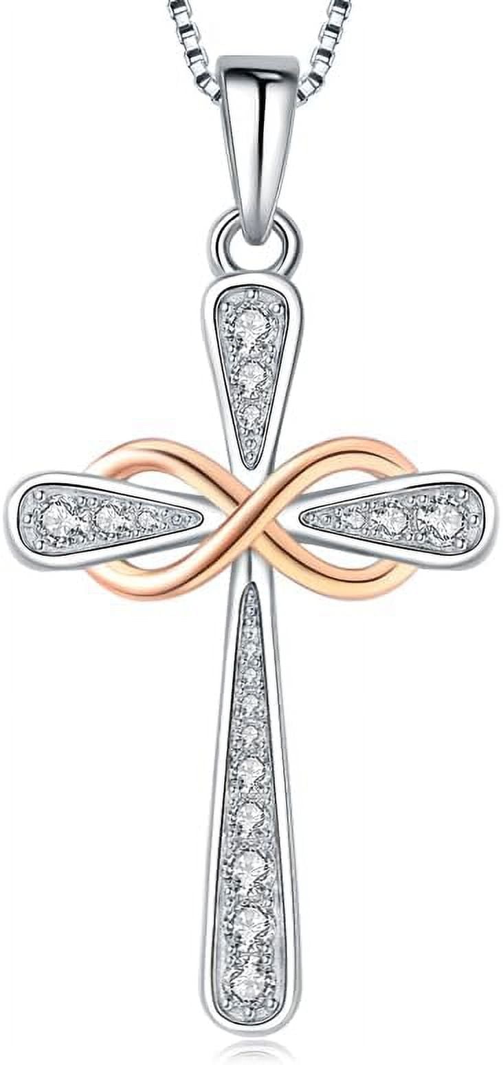 925 Sterling Silver Cross Necklace for Women Big Faith Infinity Pendant Necklace Silver Chain
