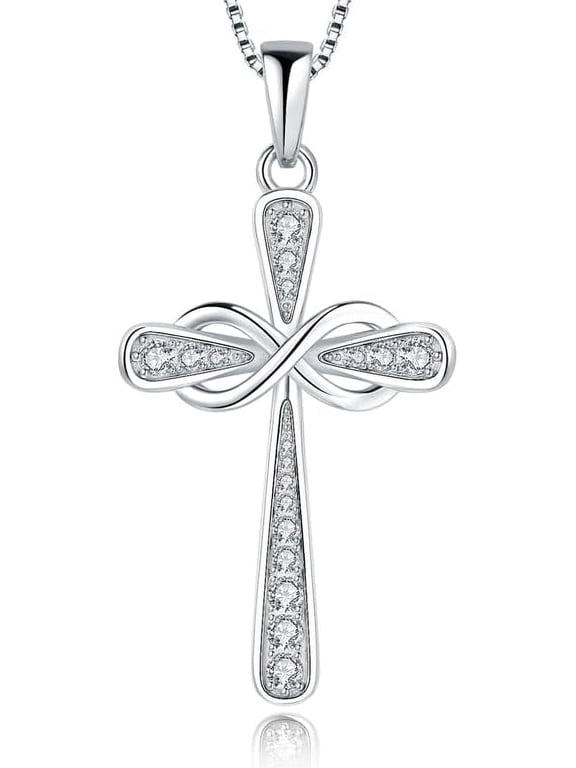 925 Sterling Silver Cross Necklace for Women Big Faith Infinity Pendant Necklace Silver Chain