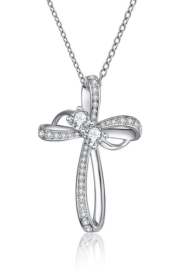 925 Sterling Silver Cross Necklace for Women Cubic Zirconia Infinity Symbol Cross Pendant Necklaces Gifts for Wife Mum Friend, 18" Cable Chain