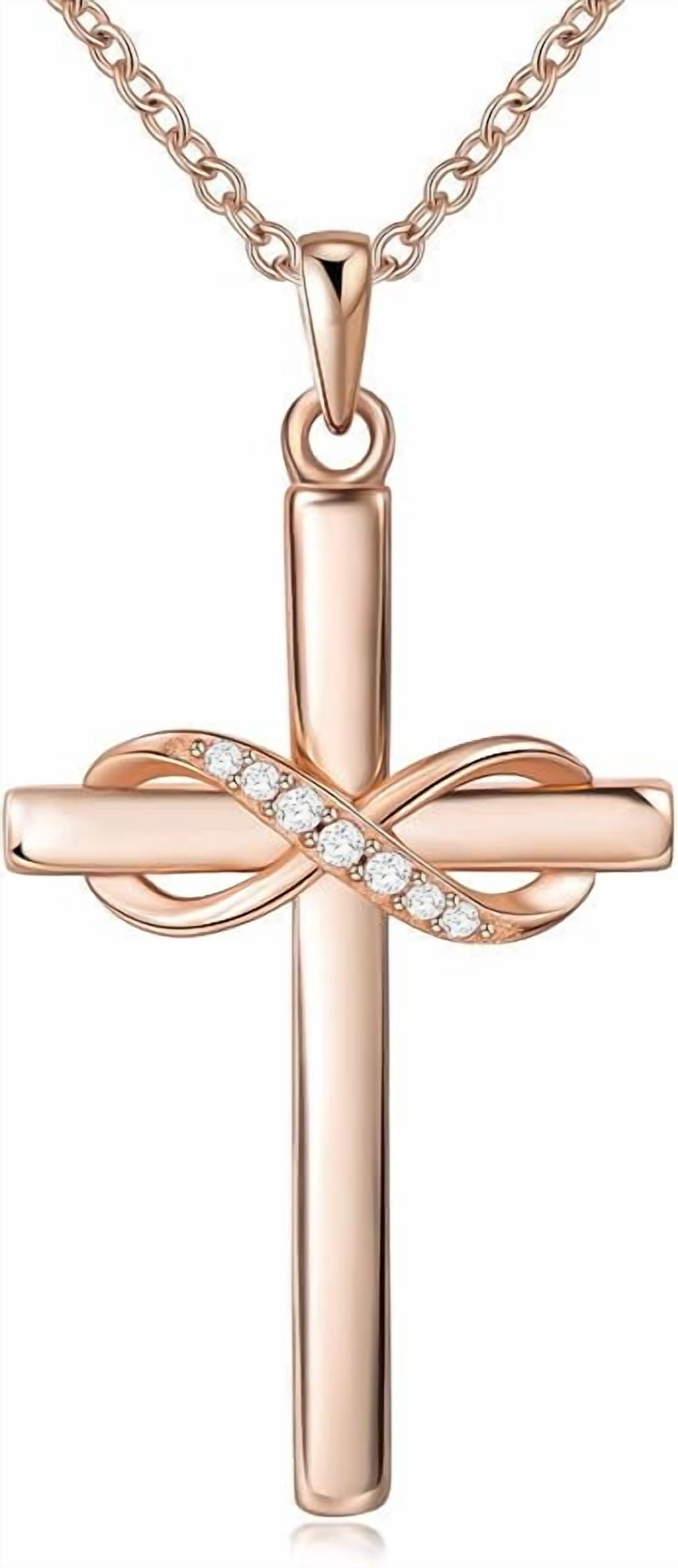 925 Sterling Silver Cross Necklace for Women Infinity Necklace 14K Rose Gold Plated Necklaces for Easter or Mother's Day