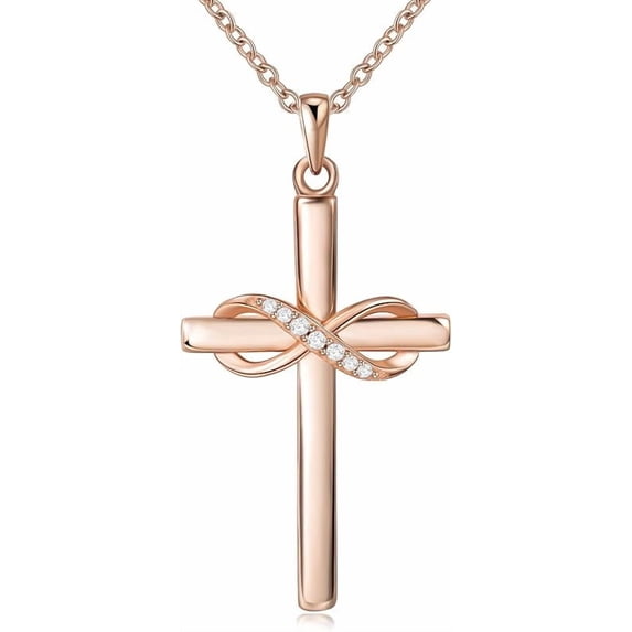 925 Sterling Silver Cross Necklace for Women Infinity Necklace 14K Rose Gold Plated Necklaces for Easter or Mother's Day