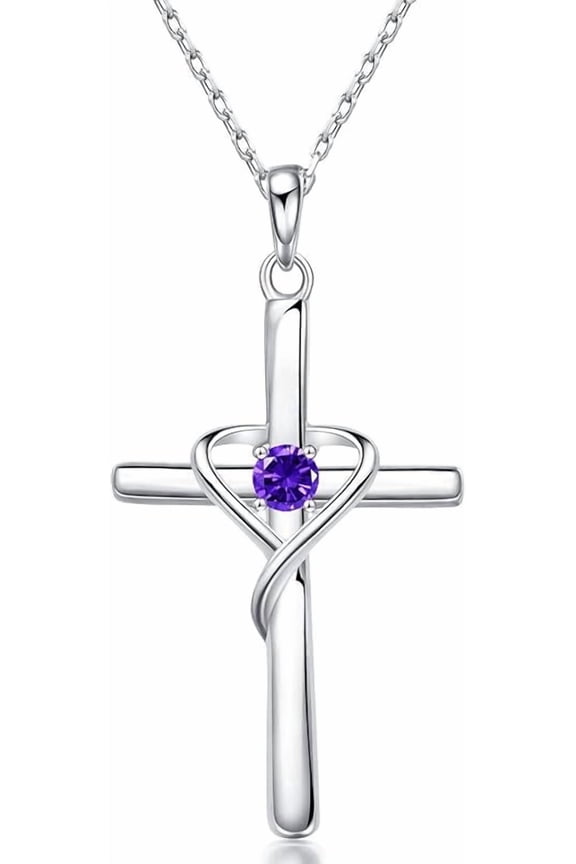 925 Sterling Silver Cross Necklace for Women Men 14K Gold Plated Birthstone Necklaces 5A CZ Rose Gold Necklace for Easter or Christmas